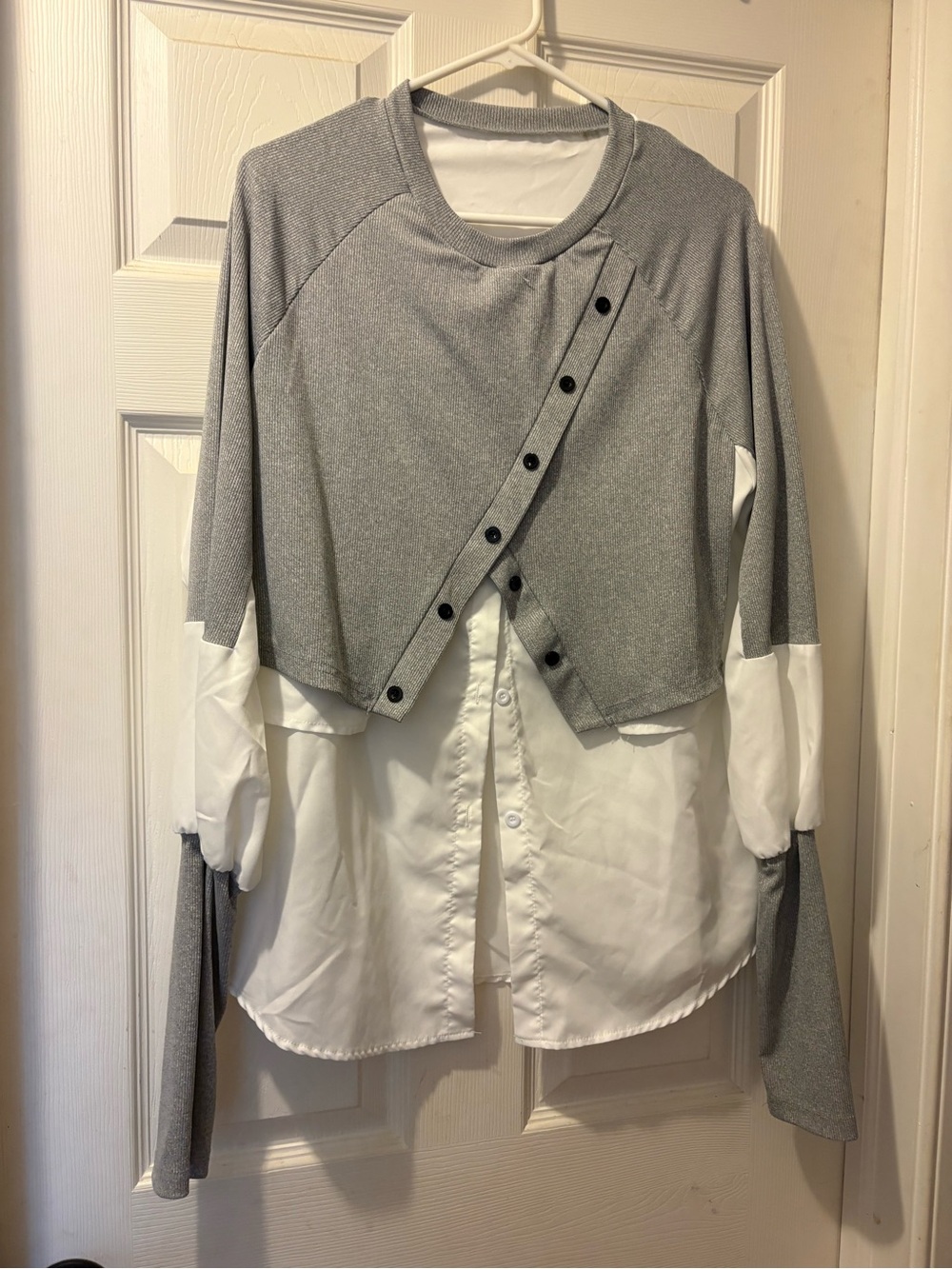 SHEIN Gray and White Layered-Look Button-Accent Blazer Jacket